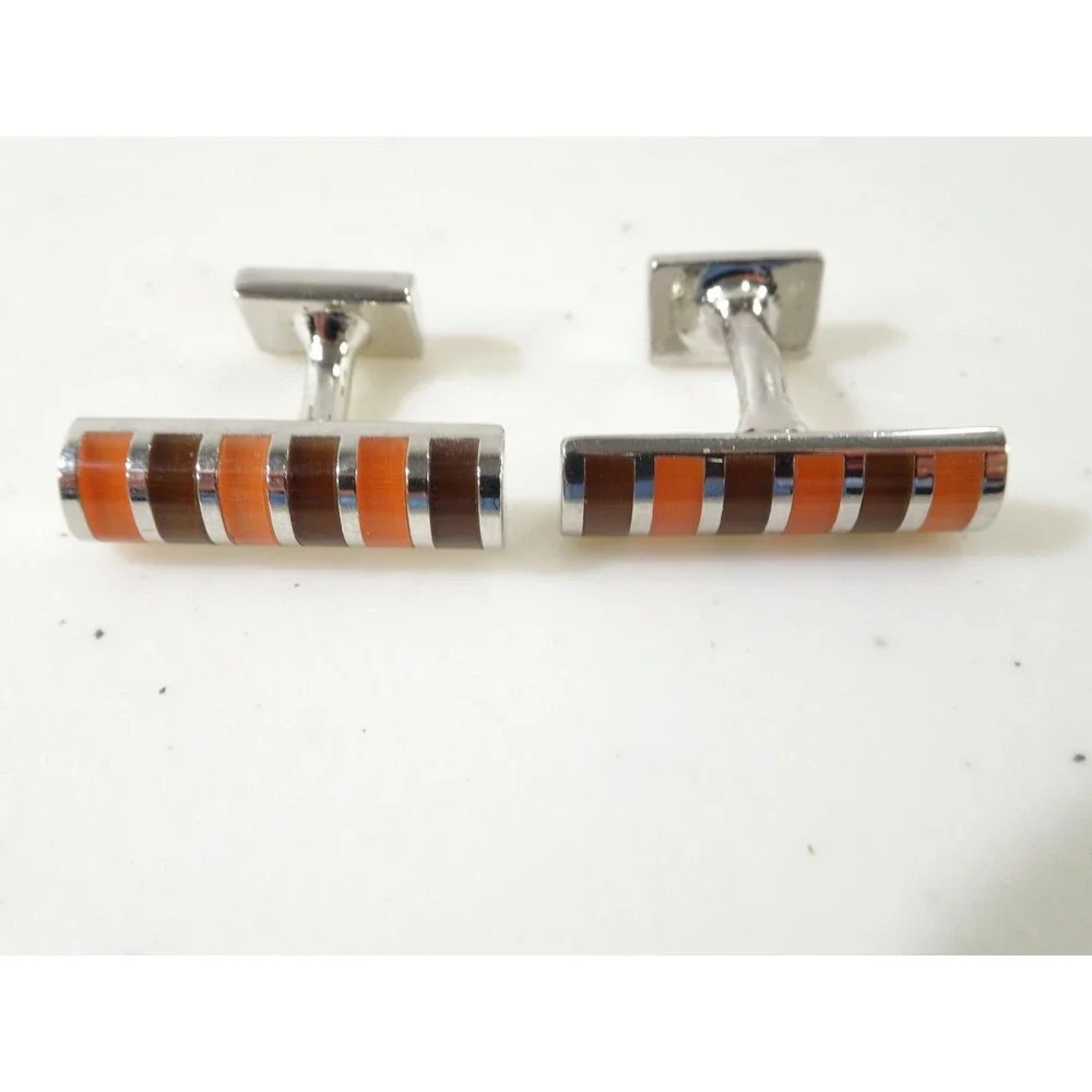 Pink Men's Burgundy Orange Silver Cuff Links